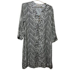 Soft Surroundings 3/4 Sleeve Raven Shift Dress Geometric Black & White Size Med